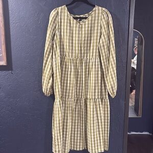 Green and white gingham dress